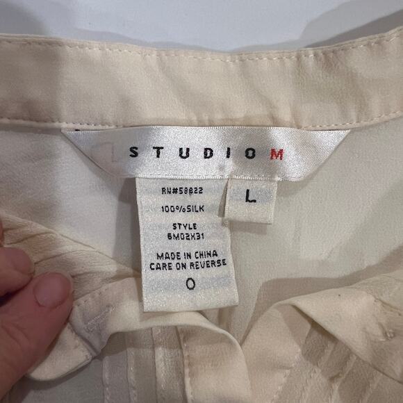 Studio M by Max Studio 100% silk chiffon sheer tie wrist blouse ivory large - Picture 3 of 9